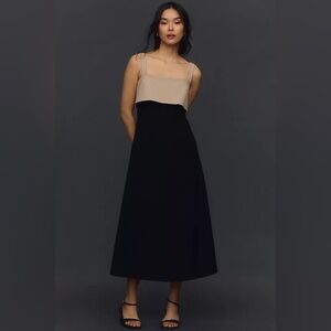 NEW Rue‎ Sophie Midi Dress Taupe Black Strappy Evening Gown XS NWT